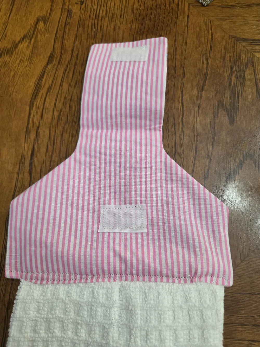 Floral Butterfly White Waffle Kitchen Towel with Pink Stripe Hanger